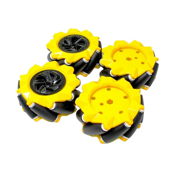 80 mm-A Mecanum Wheel Compatible with 6.7mm Coupling (Pack of 4)-Yellow