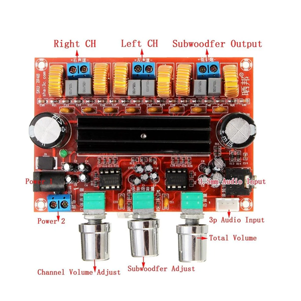 XH-M139 DC12-24V TPA3116D2 2.1 Channel Digital Subwoofer 2*50W+1*100W Power Amplifier Board - Image 3