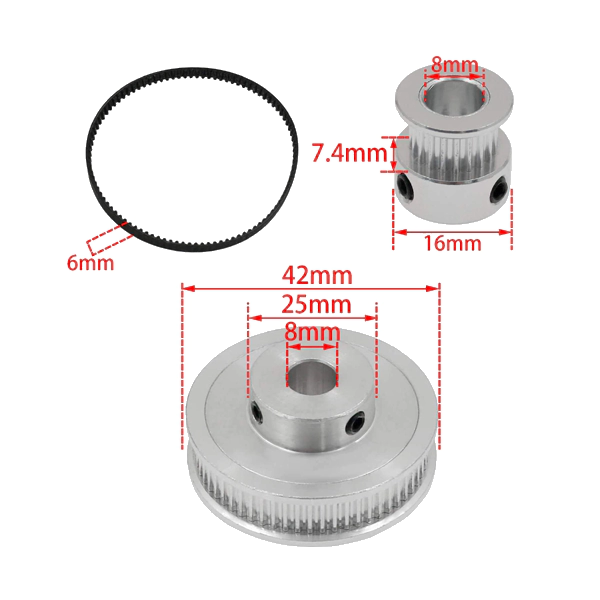 Aluminum GT2 Timing Pulley Set with Belt- W6-20TB8-60TB8-200mm - Image 2