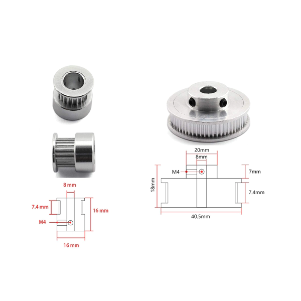 Aluminum GT2 Timing Pulley Set with Belt- W6-20TB8-60TB8-200mm - Image 3