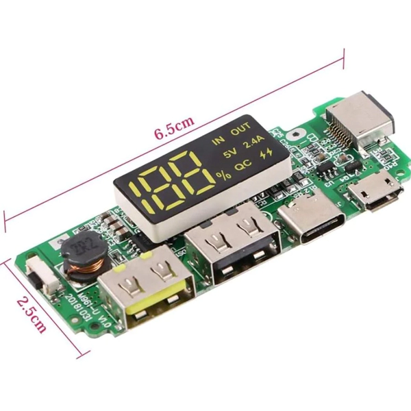 18650 5V 2.4A Lithium, Battery Digital Display, Charging Module Dual, USB Output Band, Display Booster, Module - Image 3